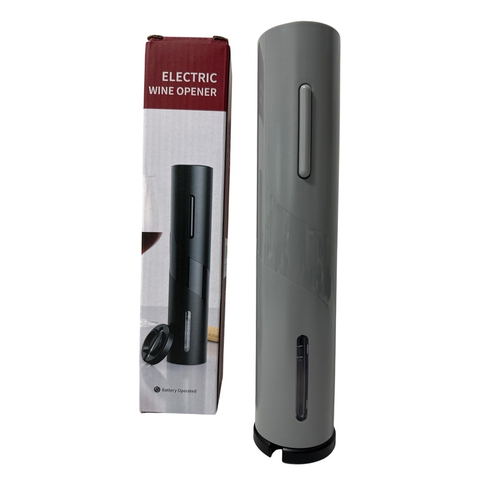 Electric Wine Opener Battery Operated Automatic Corkscrew with Foil Cutter Gray